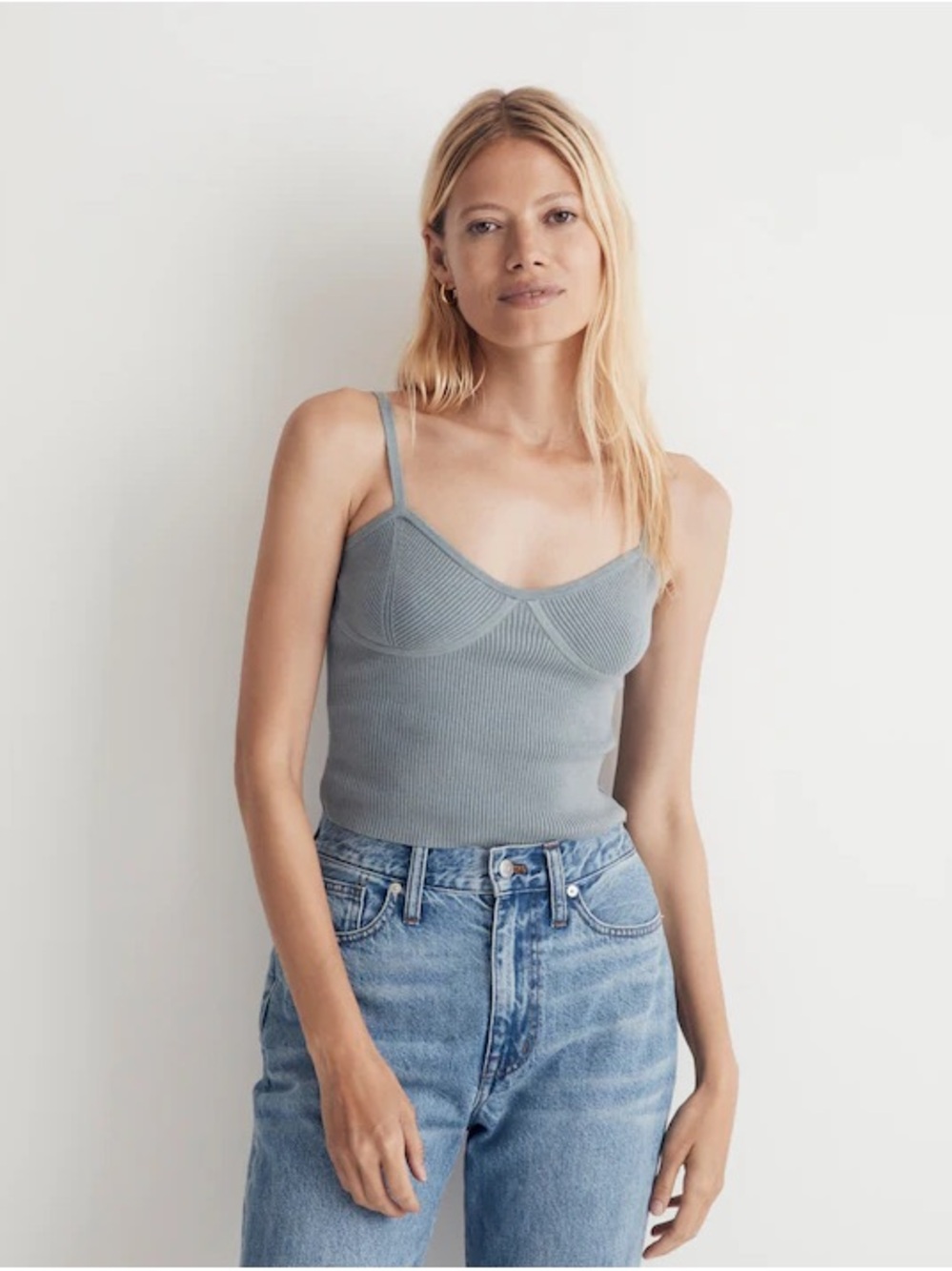 Madewell Corset Detail Crop Knit Sweater Tank | Overcast | Small